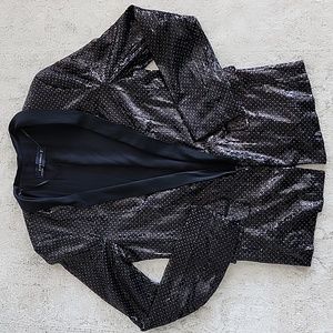 ZARA Sequin Tuxedo Blazer Black Golden Polka Dot Satin Lapel Lined Jacket